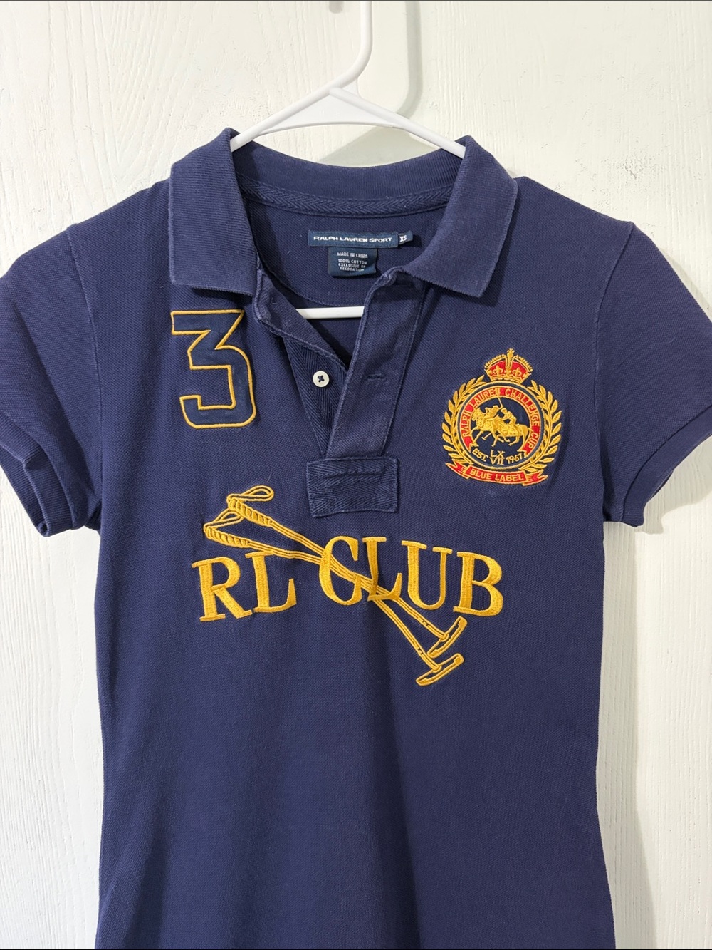 Ralph Lauren Sport Navy Embroidered Rugby Patch Polo Dress Size XS Y2K Vintage - Picture 2 of 5
